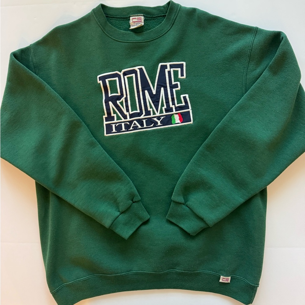 Vintage 90’s Rome Italy Travel Souvenir Pullover Large Green Sweater Sweatshirt